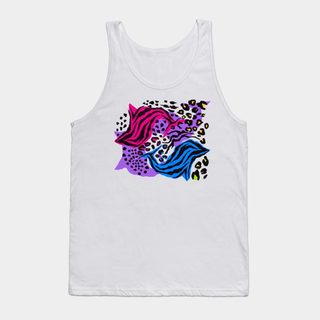 Y2K Aesthetic Pink Blue Zebra Print Dolphin Maximalist Decor Late 90s Early 2000s Fashion Pattern Tank Top by panco